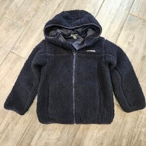 Eddie Bauer Kids Quest Plush Hooded Fleece Jacket Boys XS 5/6 Navy Full Zip